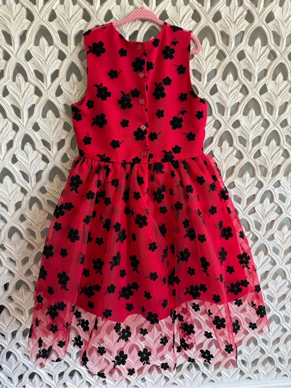 Blueberi Boulevard Red & Black Floral Tulle Party Dress, 7/8